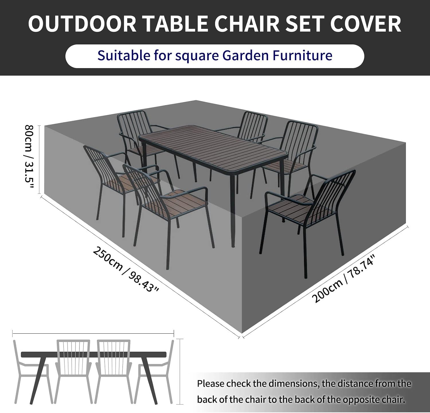 Thumbnail 1 de PATIO PLUS Rectangular Garden Furniture Set Cover 250x200x80cm – 600D Heavy Duty Waterproof Windproof with Air Vents