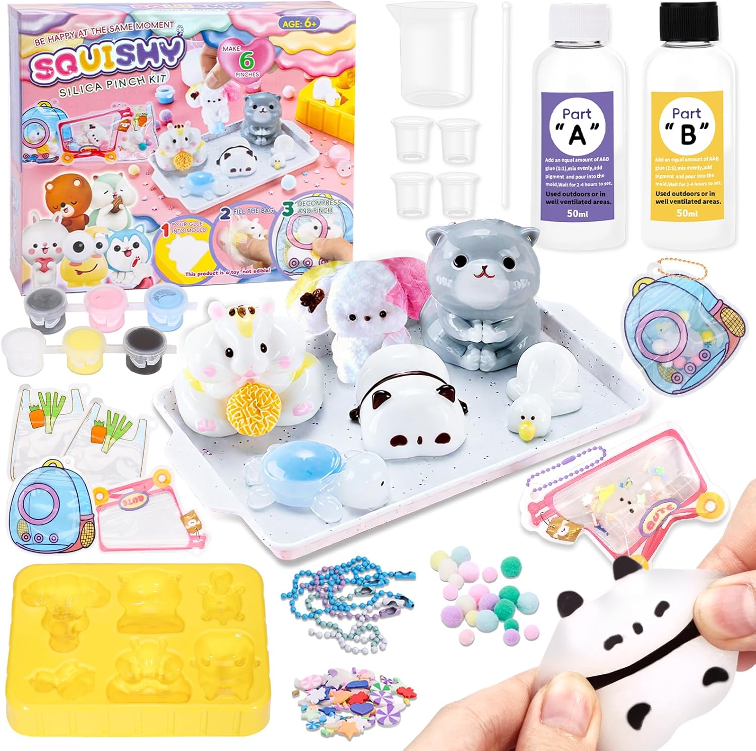 Detalle de DIY Animal Squishy Kit with Fast Cure Liquid Silicone – 6-in-1 Mould, 200g AB 1:1, Complete Tool Set