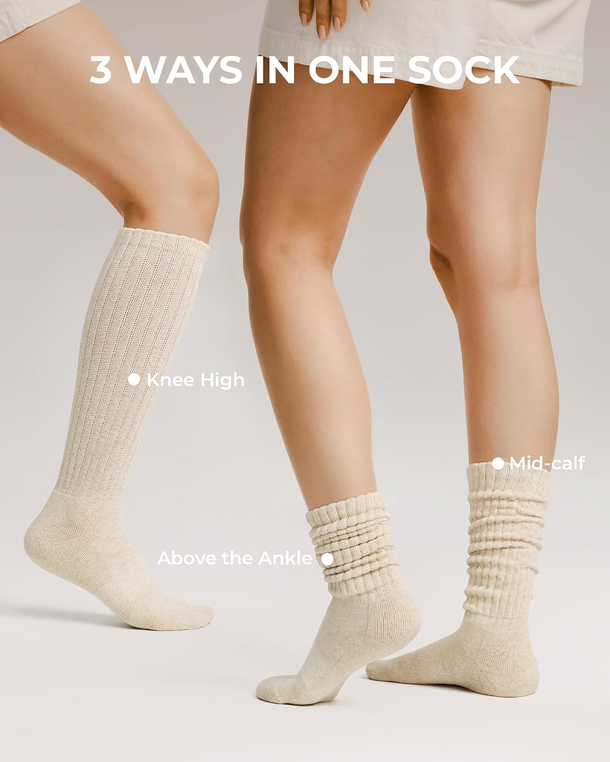 Detalle de FITRELL Women's Cotton Knee-High Slouch Socks, 3 Pairs