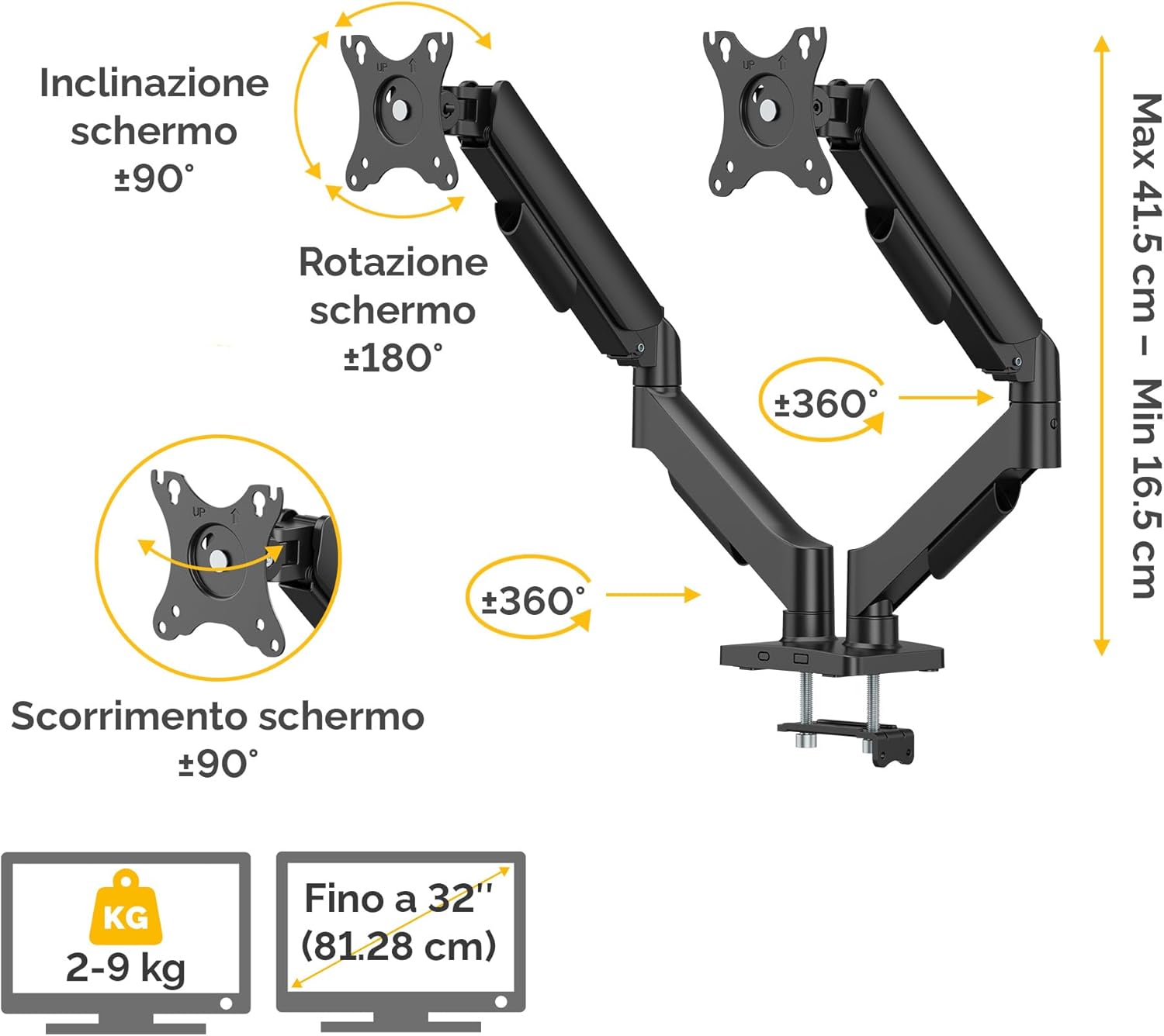 Detalle de Fellowes Braccio Monitor Doppio Everyday Plus: supporta due schermi 17"–32" con regolazione completa