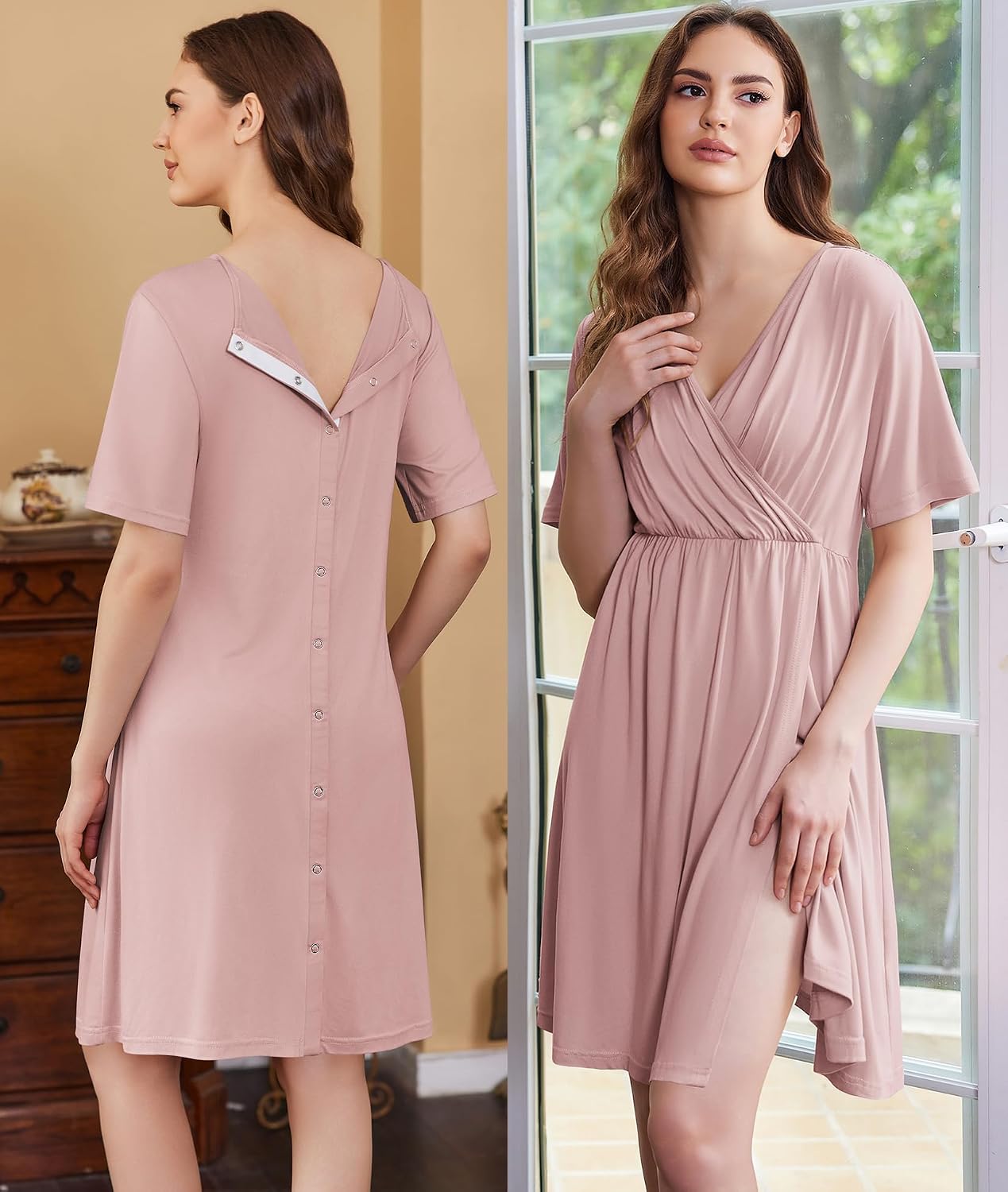 Detalle de Ekouaer Labor and Delivery Gown, V-Neck