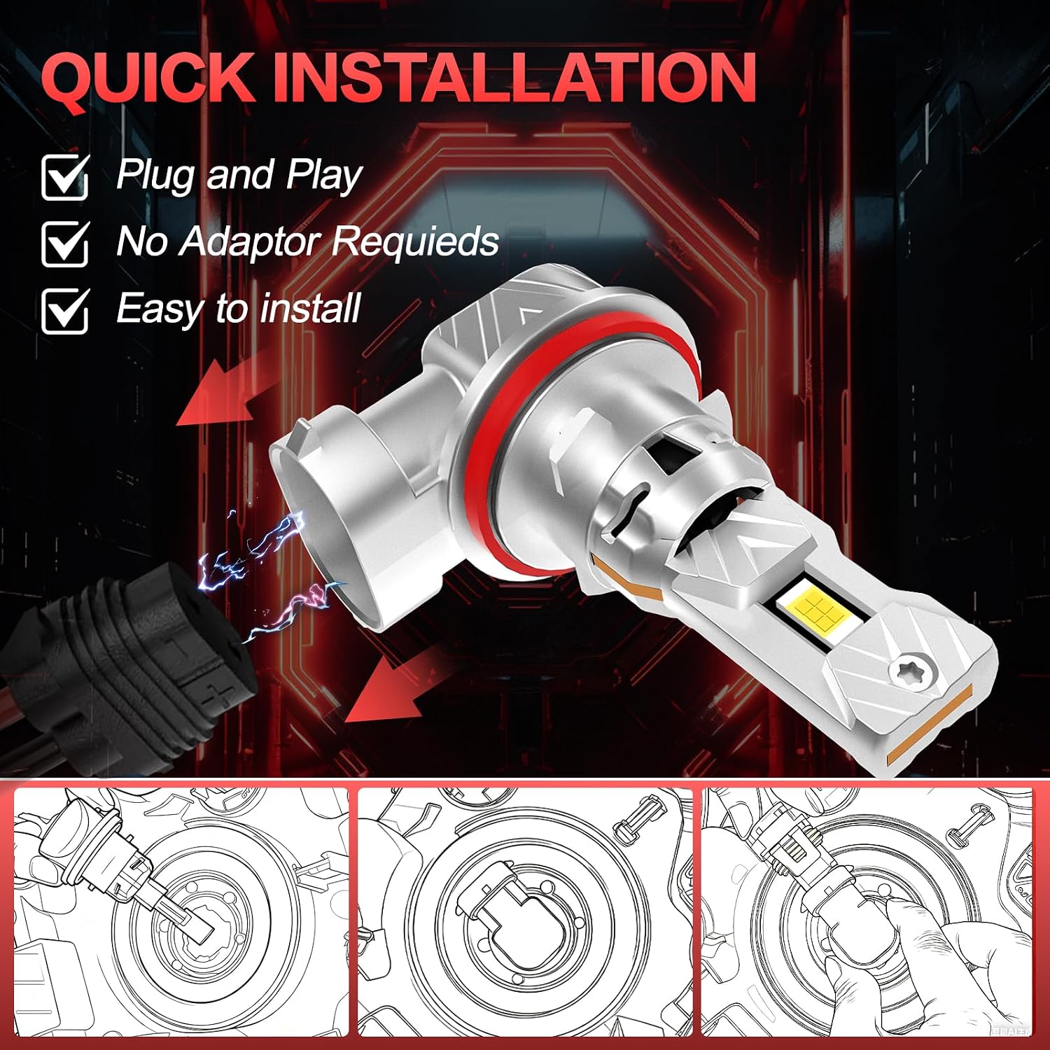 Detalle 2 de AUXIRACER H11 LED 30000LM 6500K bianco freddo (H11/H9/H8) 12V, plug and play, confezione da 2 lampadine