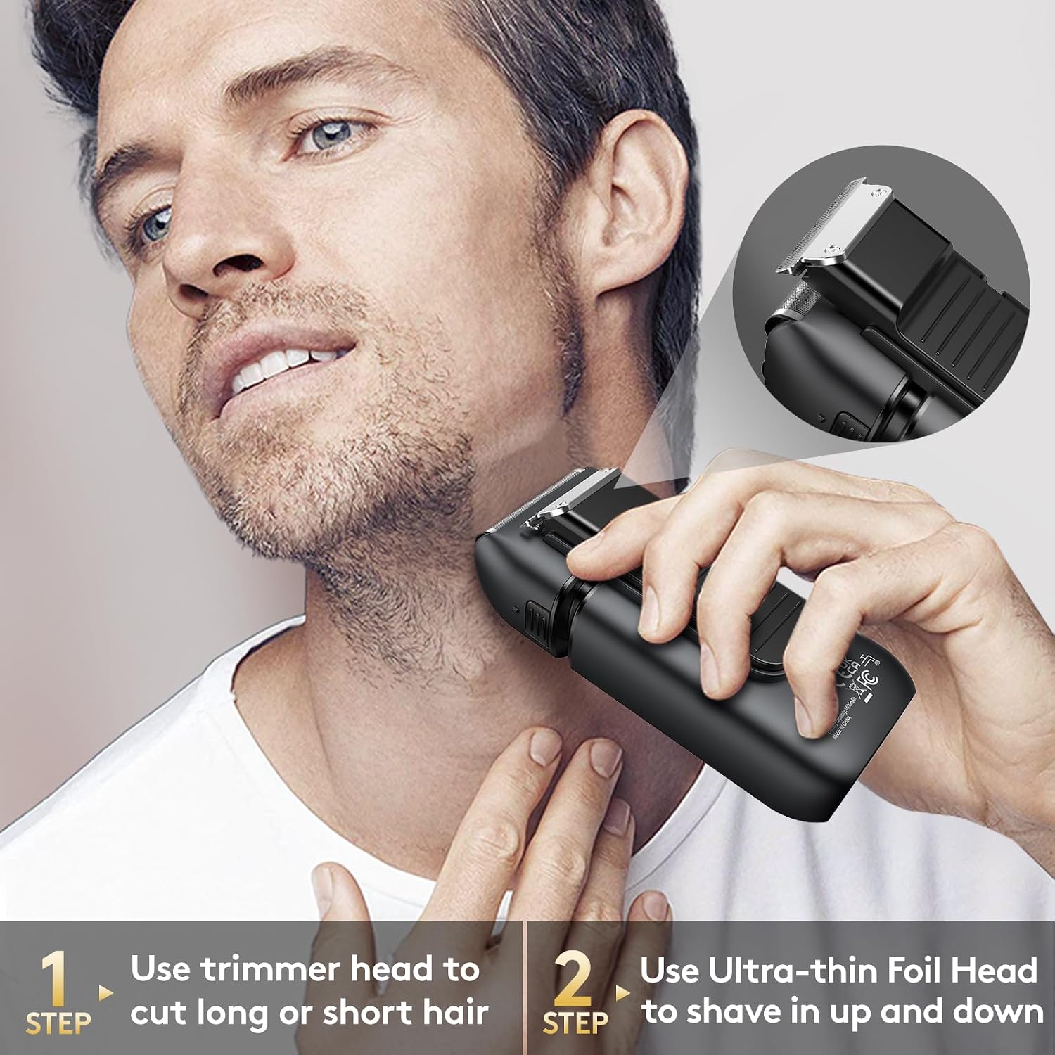 Detalle de Brightup Electric Foil Shaver for Men with Pop-Up Trimmer, Wet/Dry Design, Travel Lock, and LED Display
