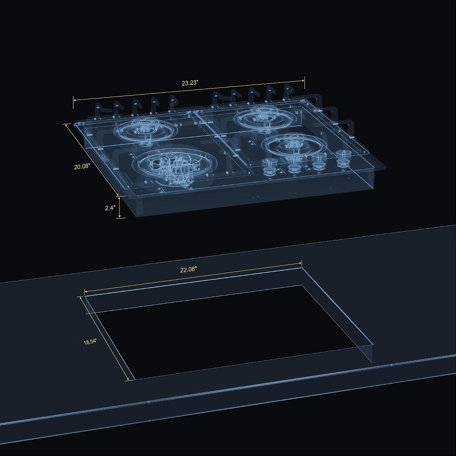 Thumbnail 6 de Empava 24 in. Gas Stove Cooktop, 4 Sealed SABAF Burners, Black Glass