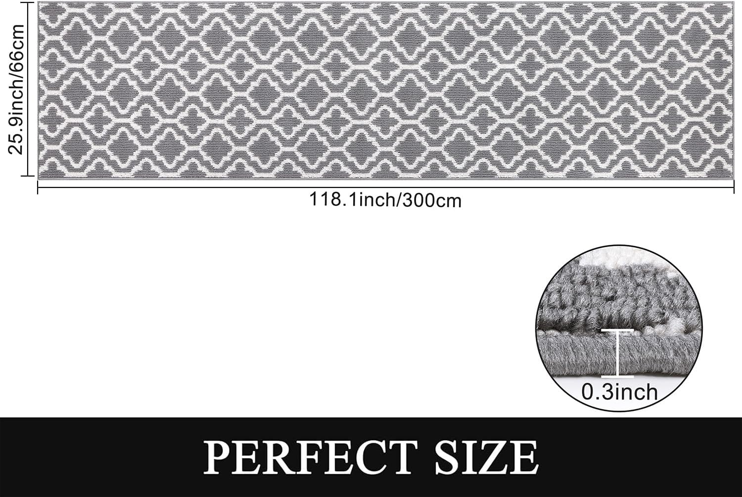 Thumbnail 1 de SHACOS Extra Long Hallway Runner Rug 66 x 300 cm in Grey Washable Carpet Runner