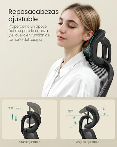Detalle de SONGMICS Silla de Escritorio Ergonómica con Malla y Reposabrazos Abatibles