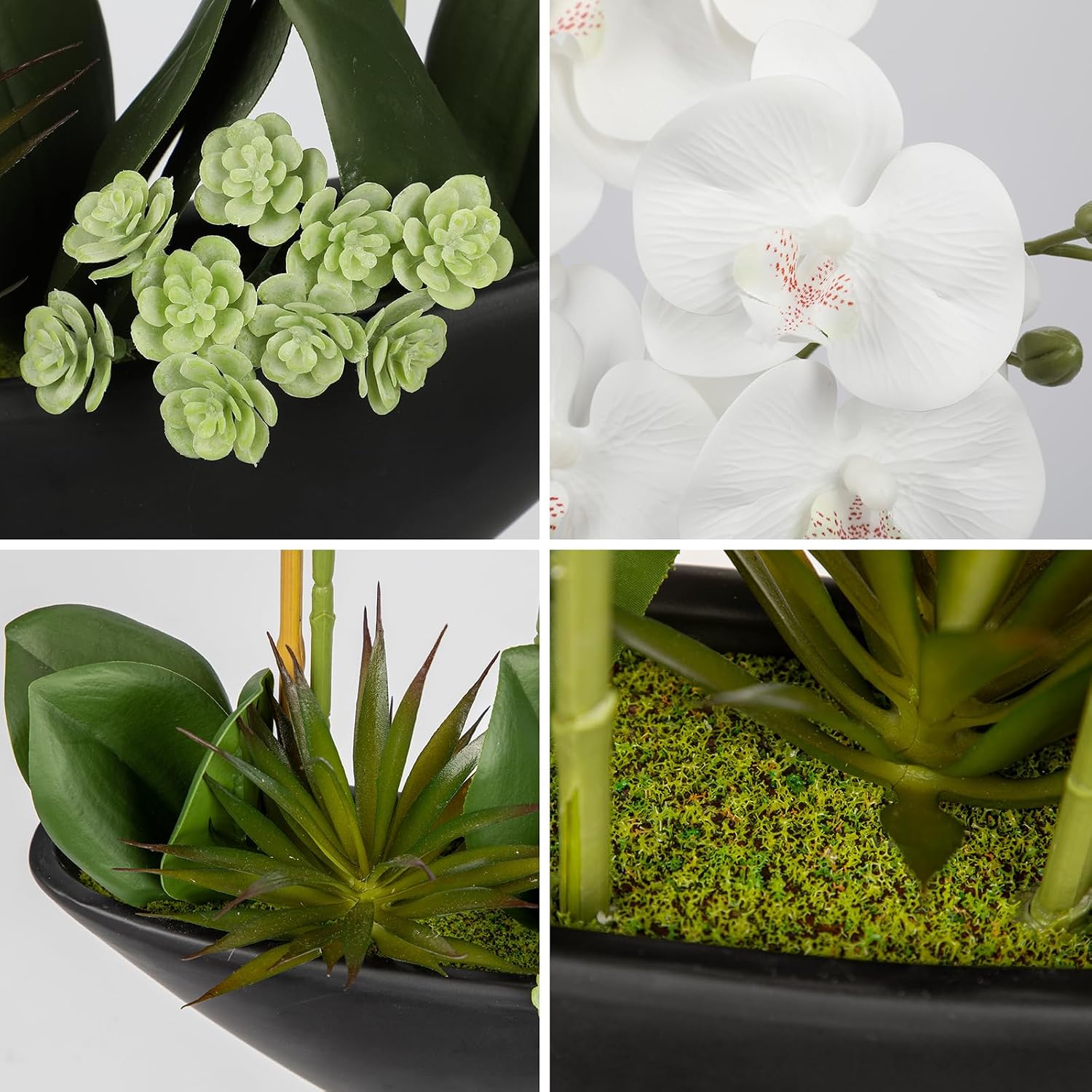 Thumbnail 6 de Oairse 18" white artificial orchid arrangement in black ceramic pot