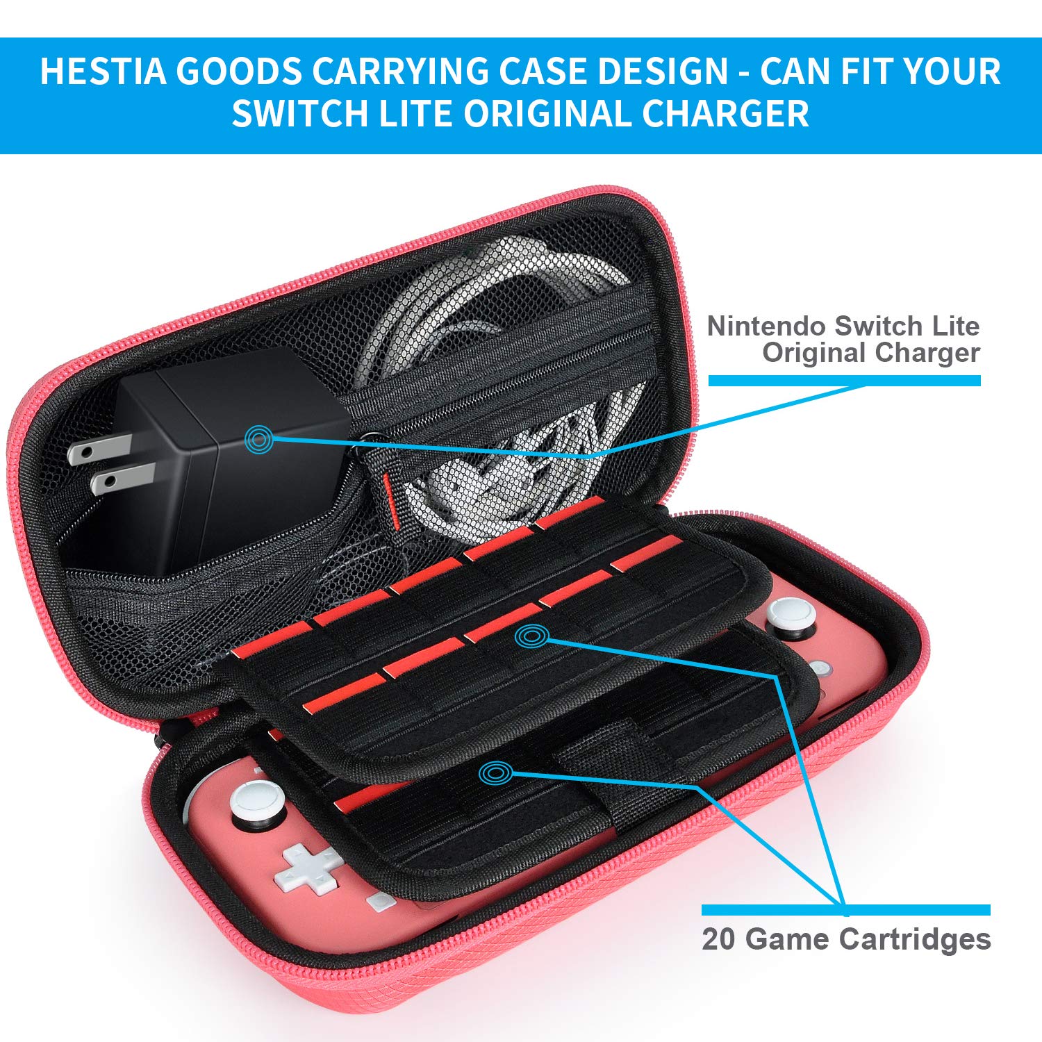 Detalle de daydayup BT-CASE Switch Lite Carrying Case, Red Hard Shell, 20 Game Slots