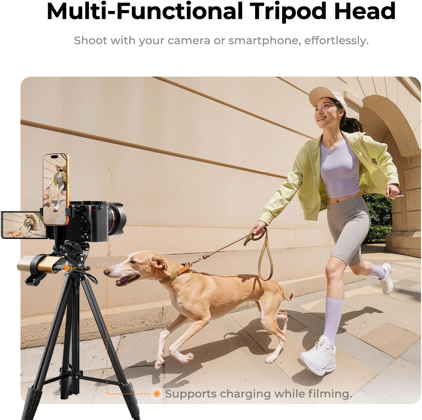 Detalle de K&F CONCEPT 62.2"/158cm Lightweight Camera Tripod with Phone Holder