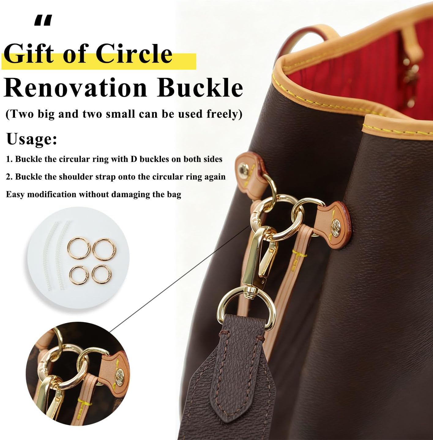 Detalle de DGAZ Vachetta Leather Shoulder Strap for Neverfull – 3.8 cm, 65 cm (Beeswax Finish)