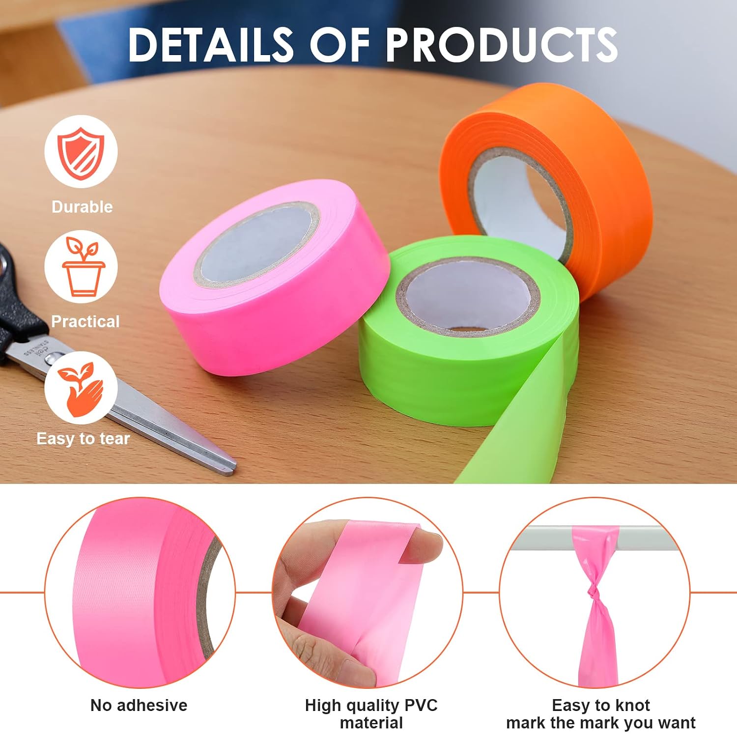 Detalle de AGUZXTM AG-6PACKFT Flagging Tape, 6 Colours, Non-Adhesive PVC, 30 m Rolls