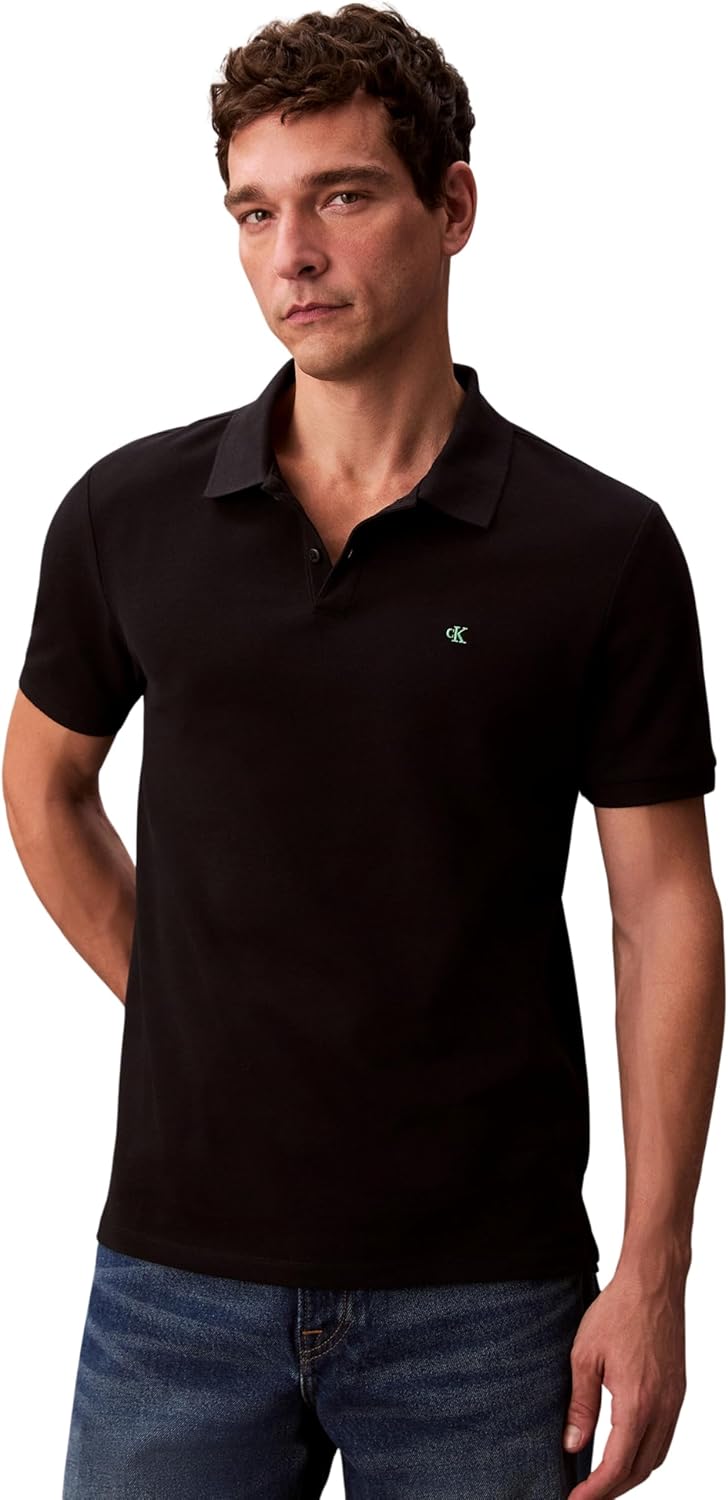 Detalle de Calvin Klein Polo SS Monogram de piqué LV040EM269 para hombre, azul Chase Blue