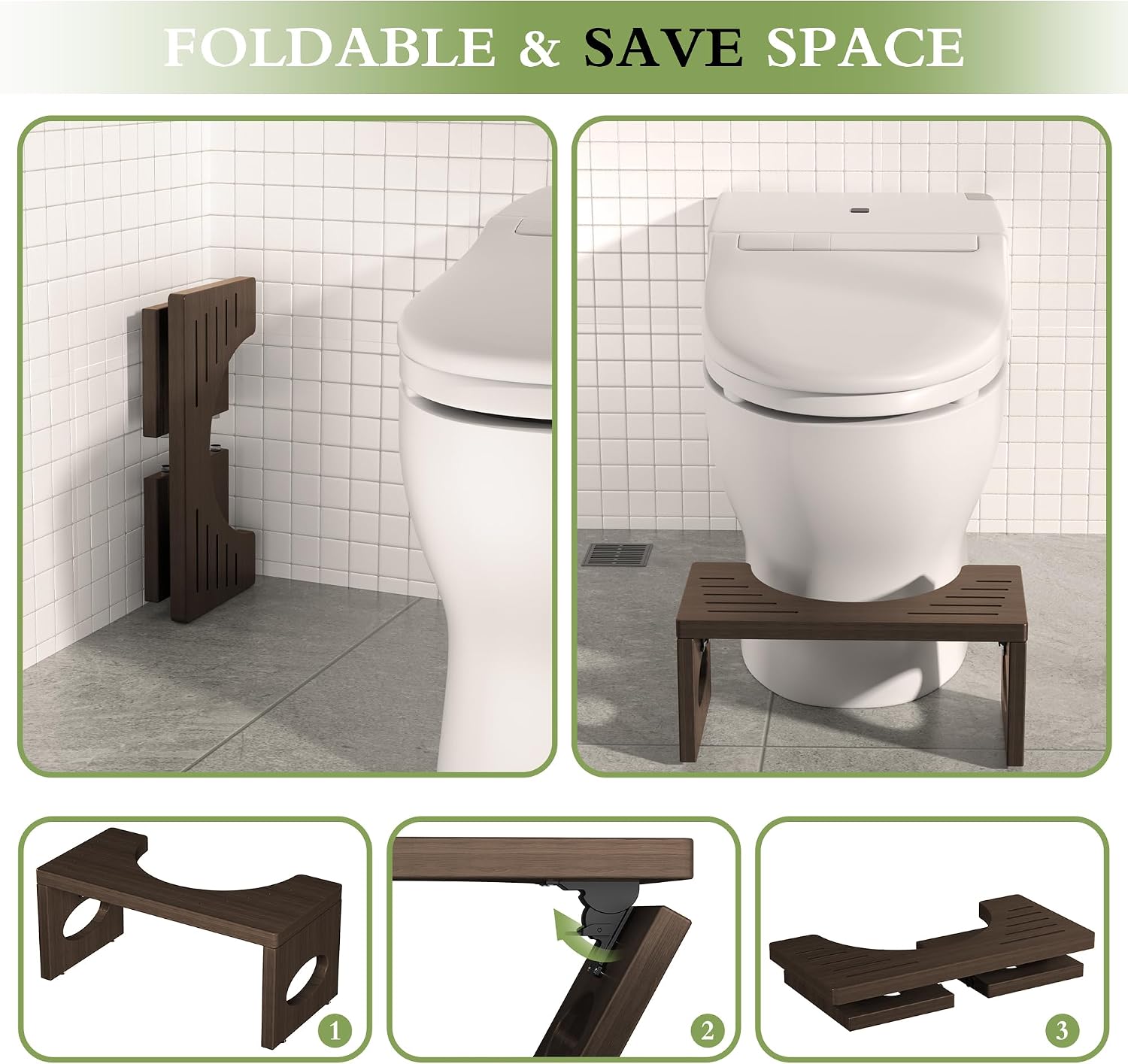 Thumbnail 5 de ROMGUAR CRAFT RAY-8695Z Bamboo Toilet Stool, 7-Inch Foldable Brown