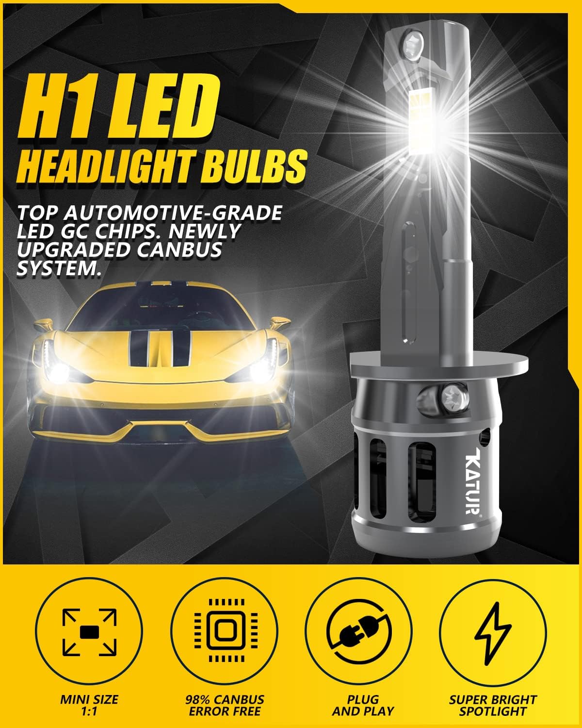 Detalle de KATUR H1 LED per fari auto Canbus 80W 16.000LM 6000K plug & play (2 pezzi)