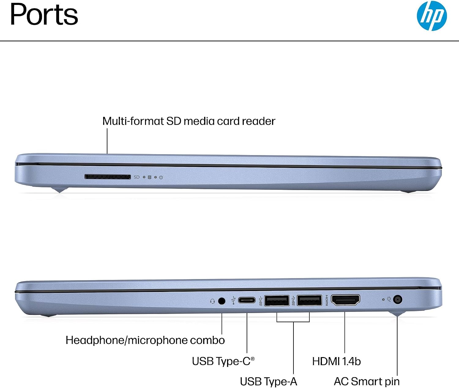 Detalle 2 de HP Laptop PC 14 14-Inch Laptop, Intel N150, 128GB UFS, Sky Blue