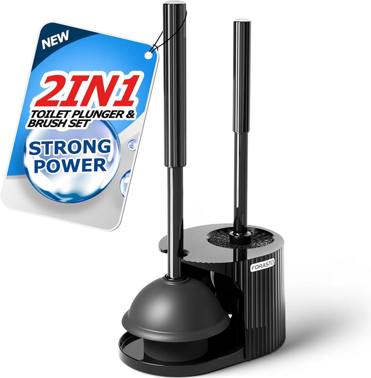 Detalle de FORASTO TB-Charcoal-0710 Toilet Brush and Plunger Set, Charcoal