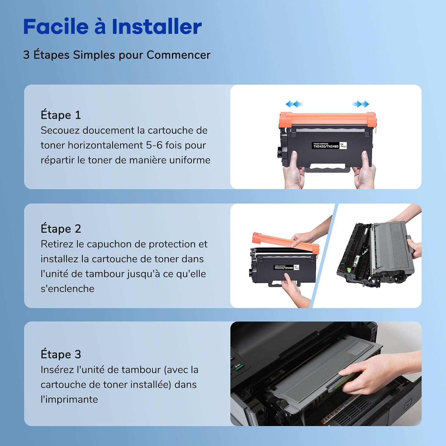 Detalle de 7Magic TN3480 Remplacement pour Brother TN3480 — Kit double noir, compatible HL et MFC