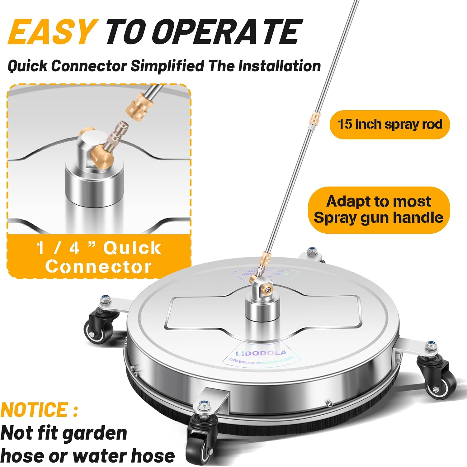 Detalle de LidoDola PWS 19-Inch Pressure Washer Surface Cleaner, Stainless Steel, 4 Wheels