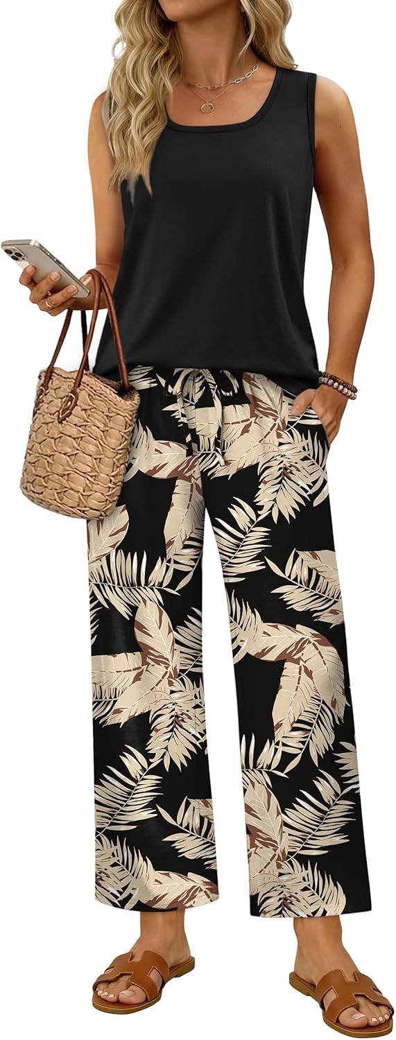 Thumbnail 1 de WIHOLL Two Piece Set for Women: Lightweight Summer Tank Top & Wide-Leg Pants