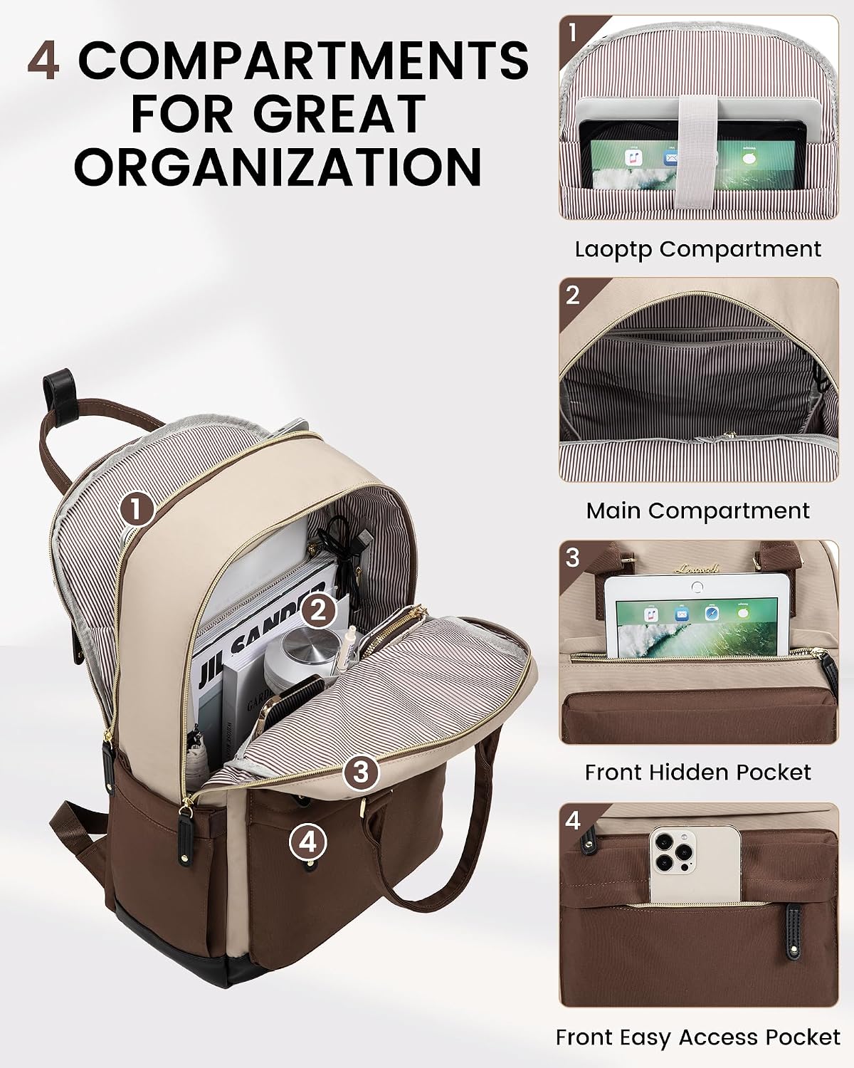 Thumbnail 2 de LOVEVOOK Women's Backpack: 15.6 inch Laptop, Waterproof, USB Port, Anti-Theft Rucksack