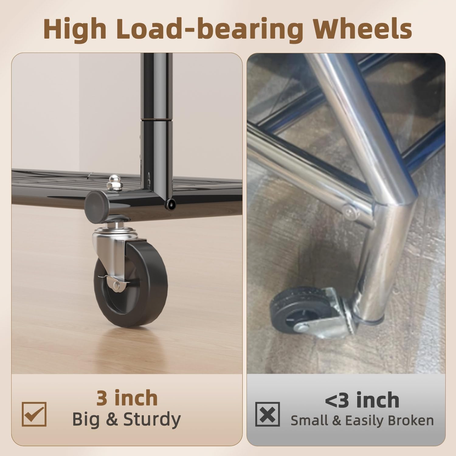 Detalle 1 de EAGMAK UKGRP070 Heavy-Duty Clothes Rack with Adjustable Rod, Shelves and Wheels