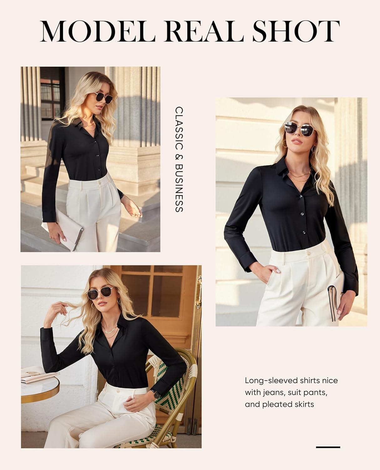 Thumbnail 5 de siliteelon Women's Slim Fit Button-Down Shirt: Stretch, Wrinkle-Resistant Office Classic