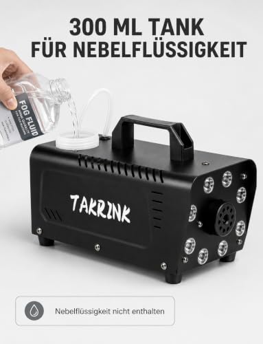 Thumbnail 6 de TAKRINK Nebelmaschine 900W mit RGB LED – Rauchmaschine mit Fernbedienung, 16 Farben