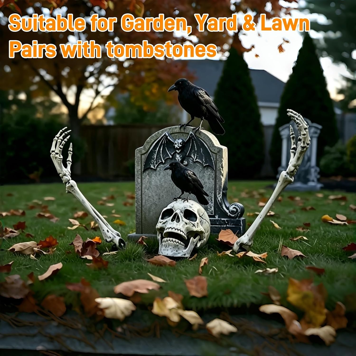 Detalle de Jkwiwe KLT-ZSQ Halloween Skeleton Stakes with 2 Crows, Adjustable Arms and Jaw