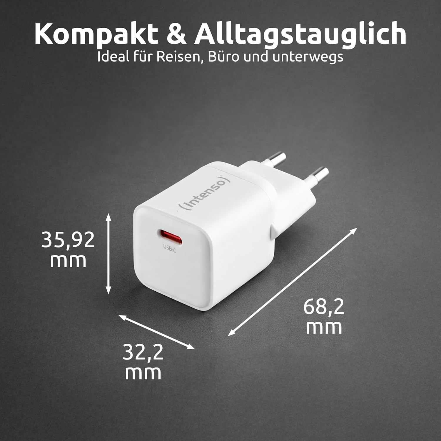 Detalle 1 de Intenso Power Adapter W30C GaN – 30-W-USB‑C-Ladegerät mit Power Delivery (PD), EU-Stecker (weiß)