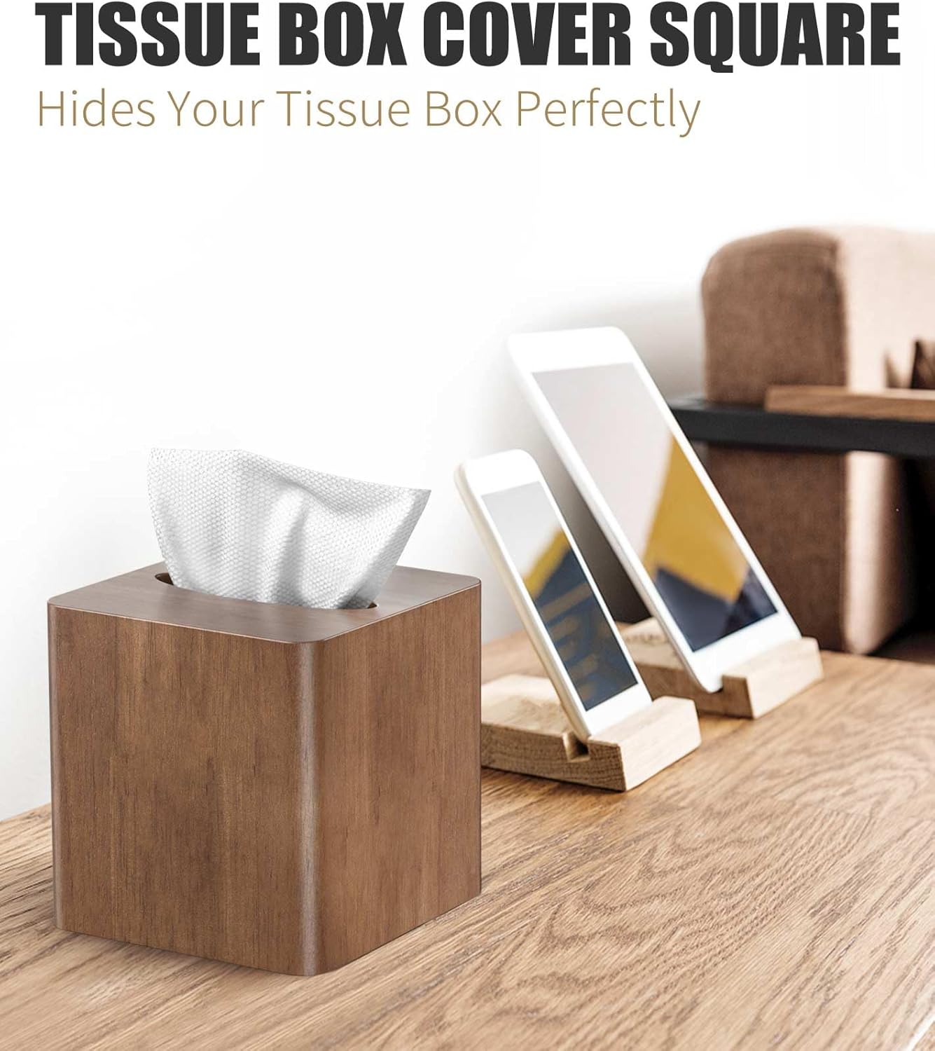 Detalle 2 de Livelab Tissue Box Cover Square – Oak Wood Cube for Modern Farmhouse Decor