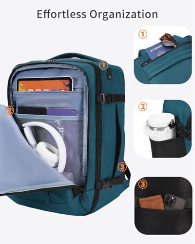 Thumbnail 2 de ECOHUB Mochila de cabina para avión 40x30x20 Ryanair, 24L y 13 compartimentos (azul/verde) reciclada