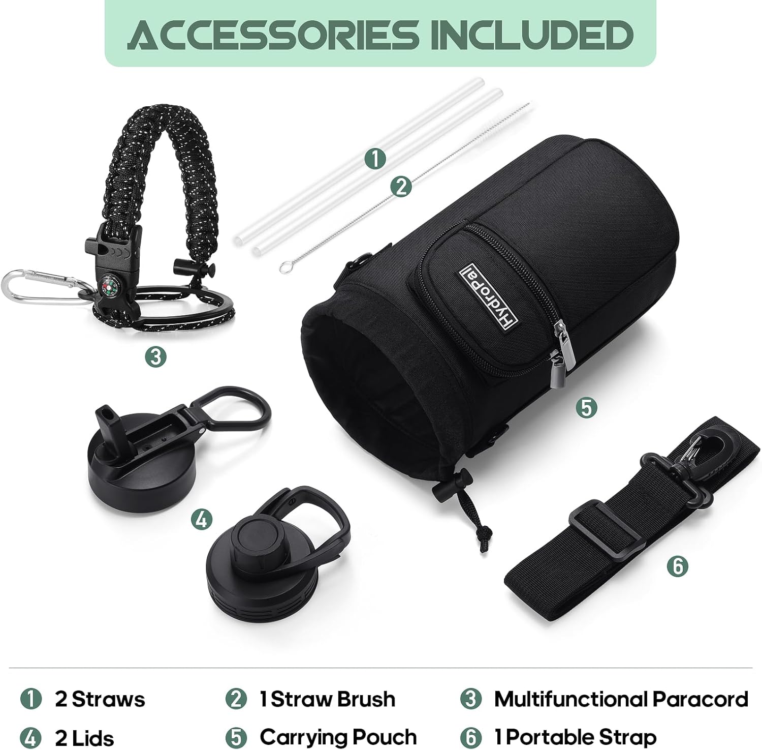 Thumbnail 5 de HydroPal Vacuum Insulated Stainless Steel Water Bottle (1.9L/1.2L/1L/750ml/500ml) with Straw & Spout Lids
