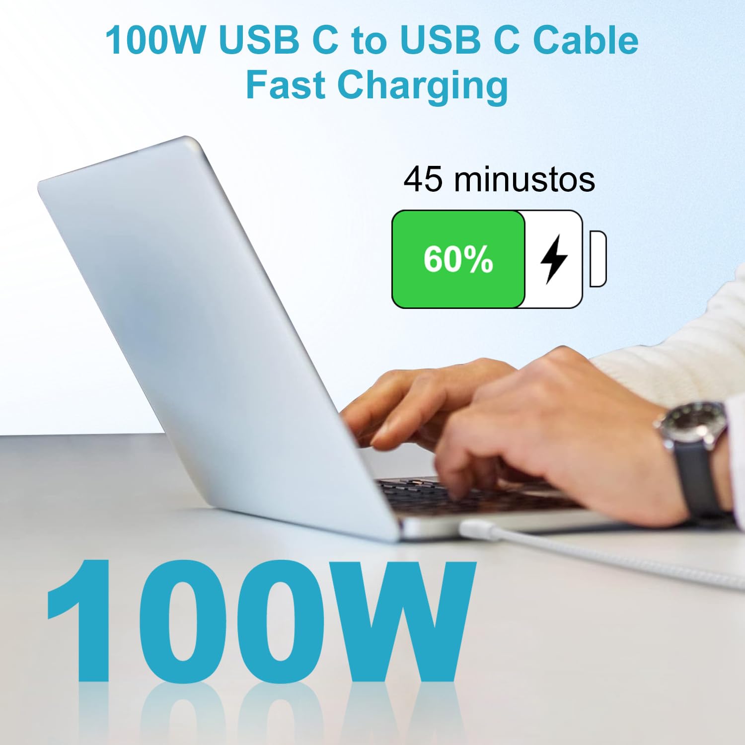 Detalle 2 de USB C Kabel 100W Weiß PD3.0