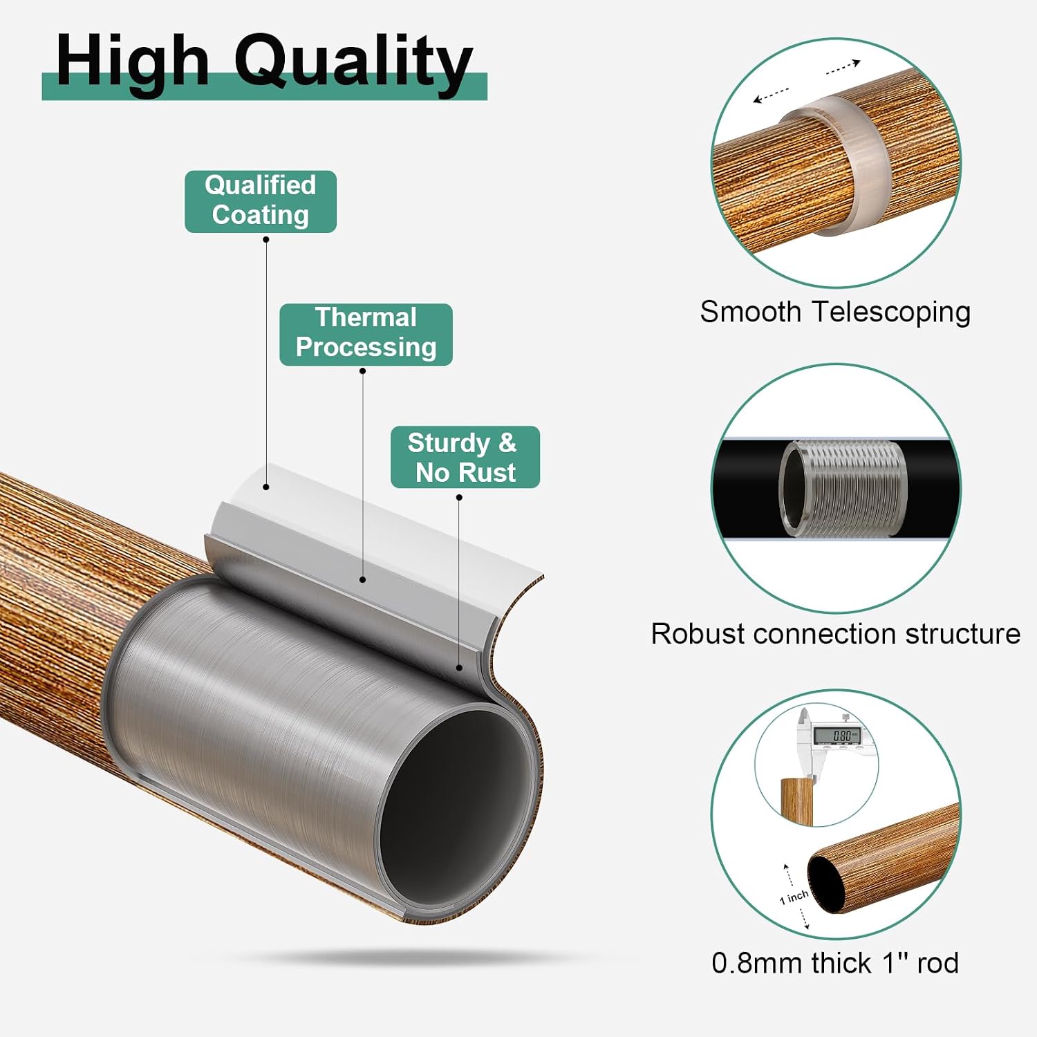 Thumbnail 4 de QDWIS CA-QD-01-WD-36-88-2Pack Curtain Rods with Wood-Grain Finish and Leaf Finials
