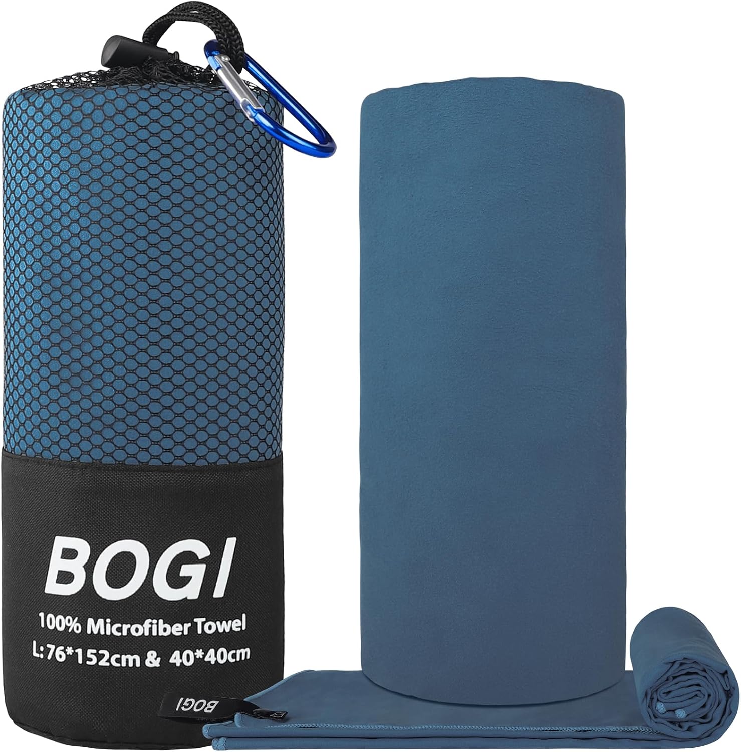 Detalle 2 de BOGI Microfibre Travel Towel (Quick Dry & Super Absorbent) – Navy Blue, 152cm x 76cm + 40cm x 40cm