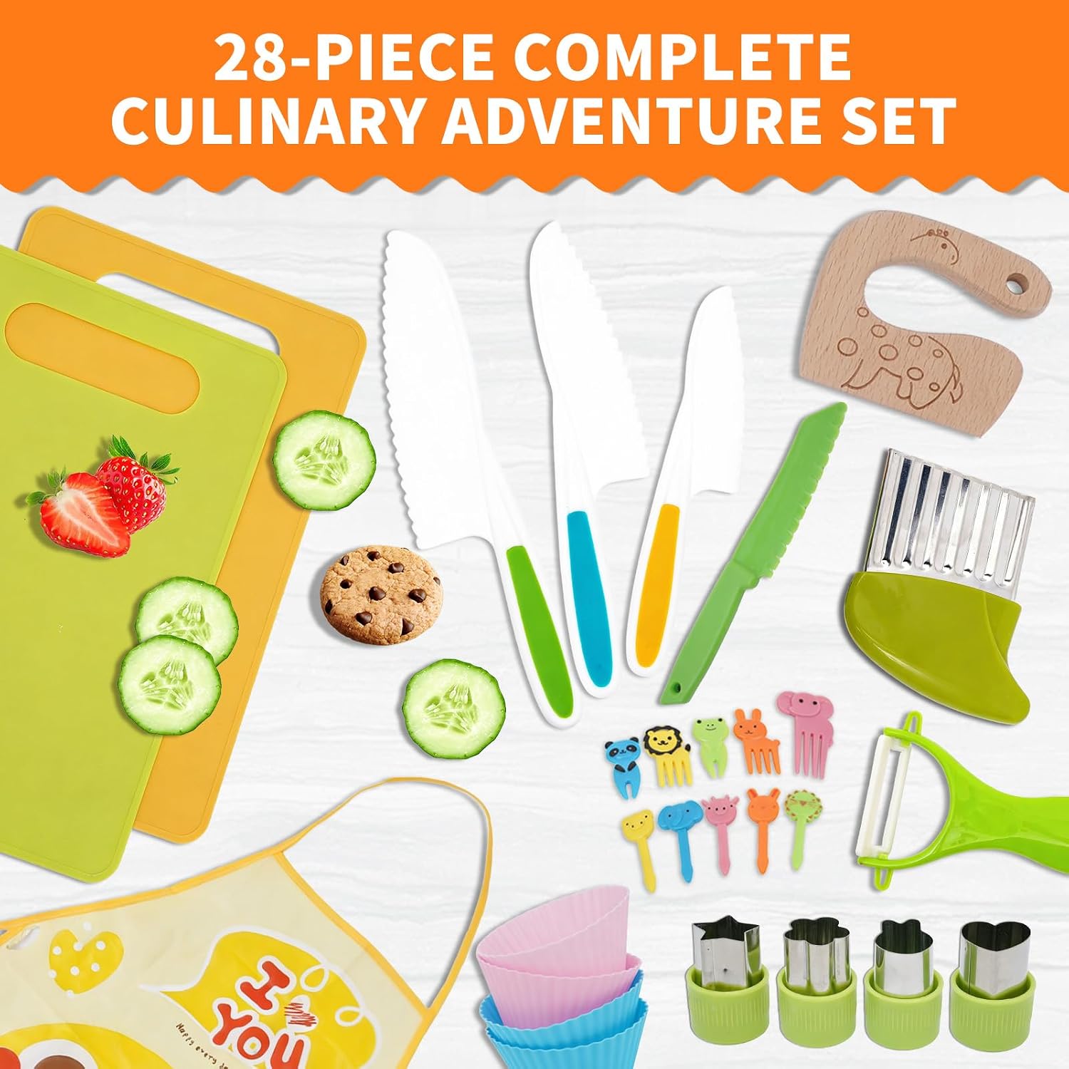 Thumbnail 1 de 28 Pieces Montessori Kitchen Toys for Toddlers: Safe, colourful knife set for real pretend cooking