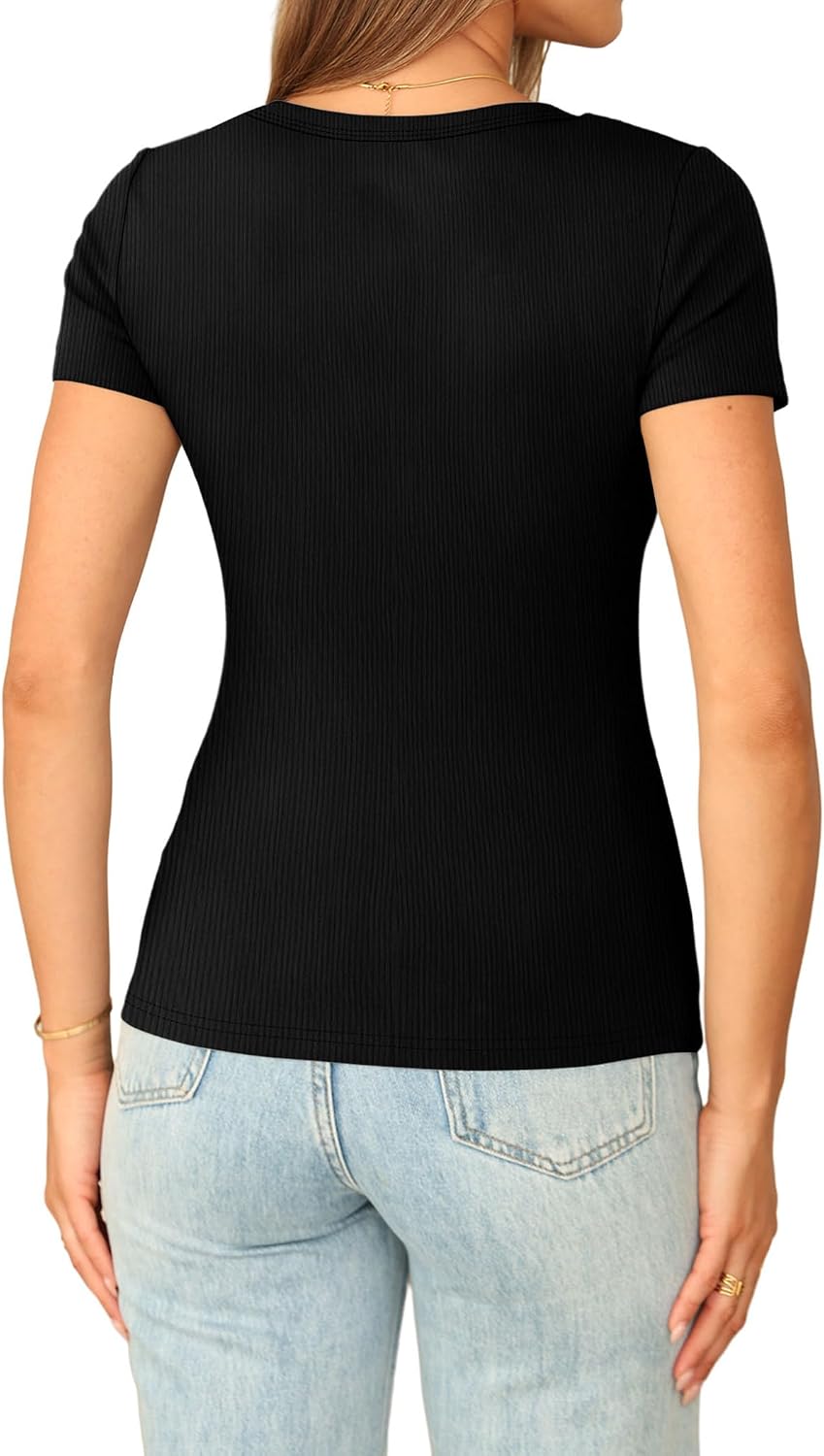 Thumbnail 3 de Sampeel Women's V-Neck Short Sleeve Ribbed Tee – Slim Fit Summer Essential