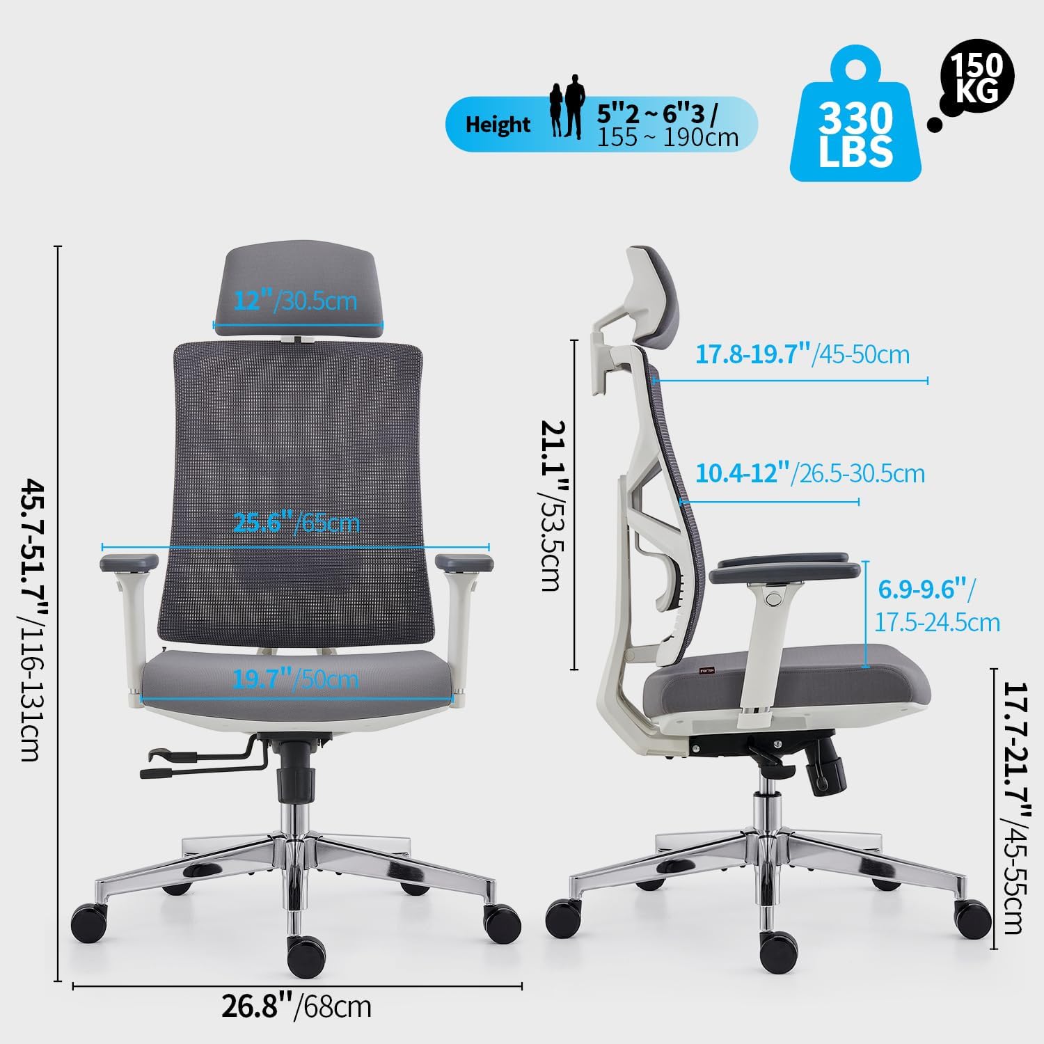 Detalle de HOLLUDLE Silla de Oficina Ergonómica con Reposabrazos y Lumbar