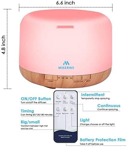 Detalle de MISERWE YX-168 500 mL Essential Oil Diffuser with Remote and 7-Colour LED