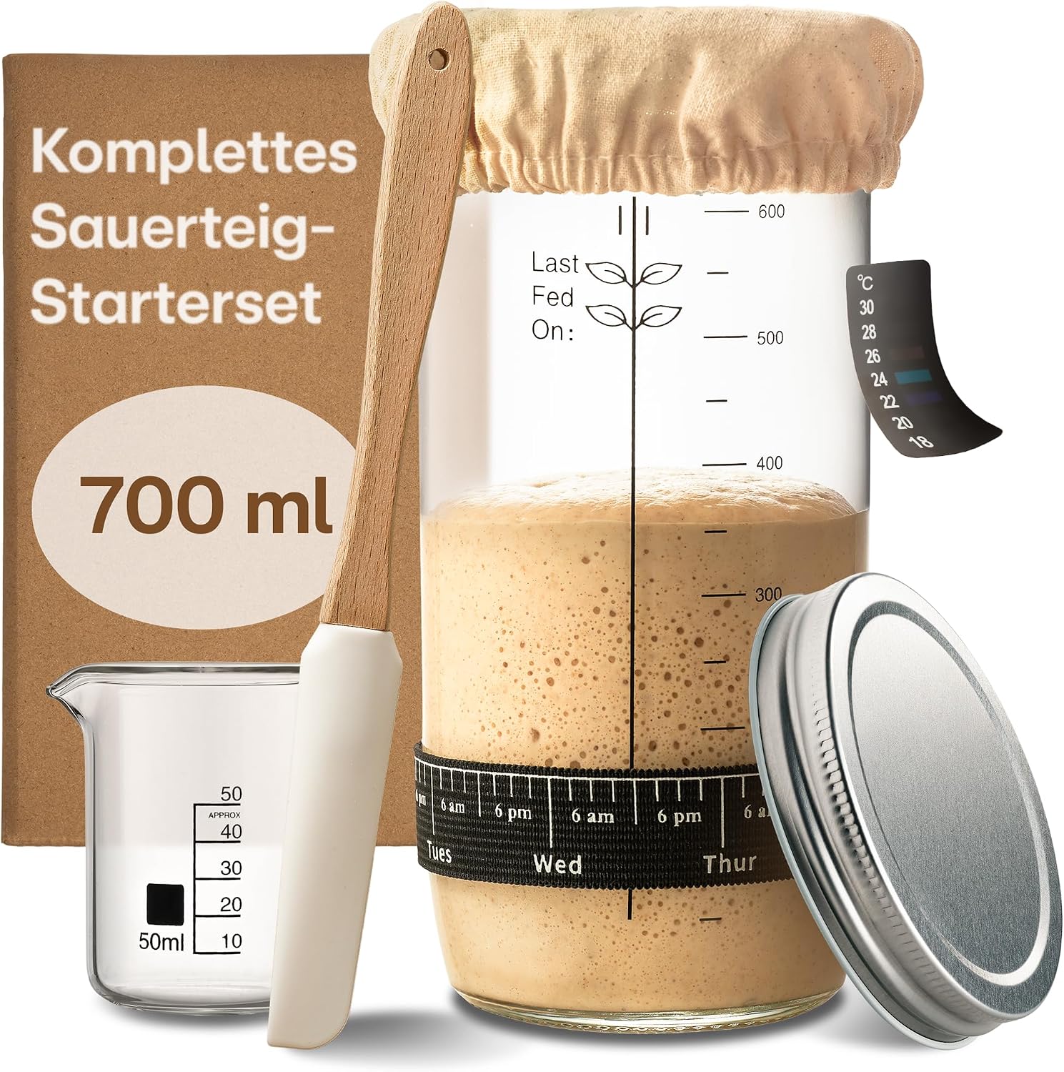 Detalle de Praknu Sauerteig Starter Set aus Glas (700 ml) – Komplett-Set für Einsteiger & Zuhause backen