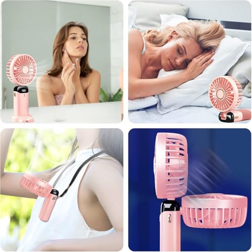 Detalle 2 de Jsdoin Ventilador de mano portátil 5 velocidades: plegable, recargable USB y con pantalla LED (rosa)