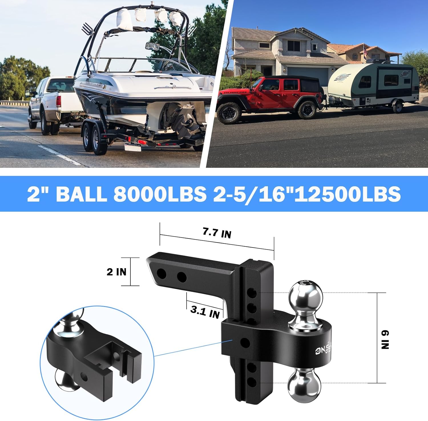 Thumbnail 3 de Adjustable Trailer Truck Drop Hitch 6" Drop 12500 lbs 🚚