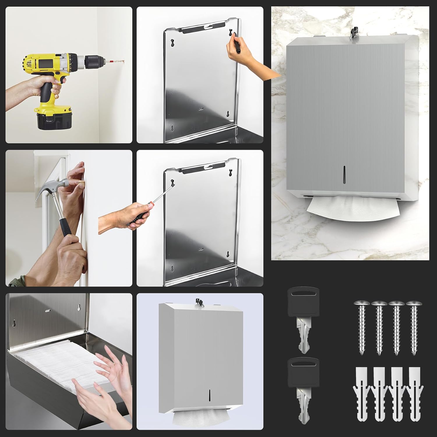 Thumbnail 5 de NICEME Papierhandtuchspender – Edelstahlspender mit Schloss für H2- und Z-Falz-Gewebe