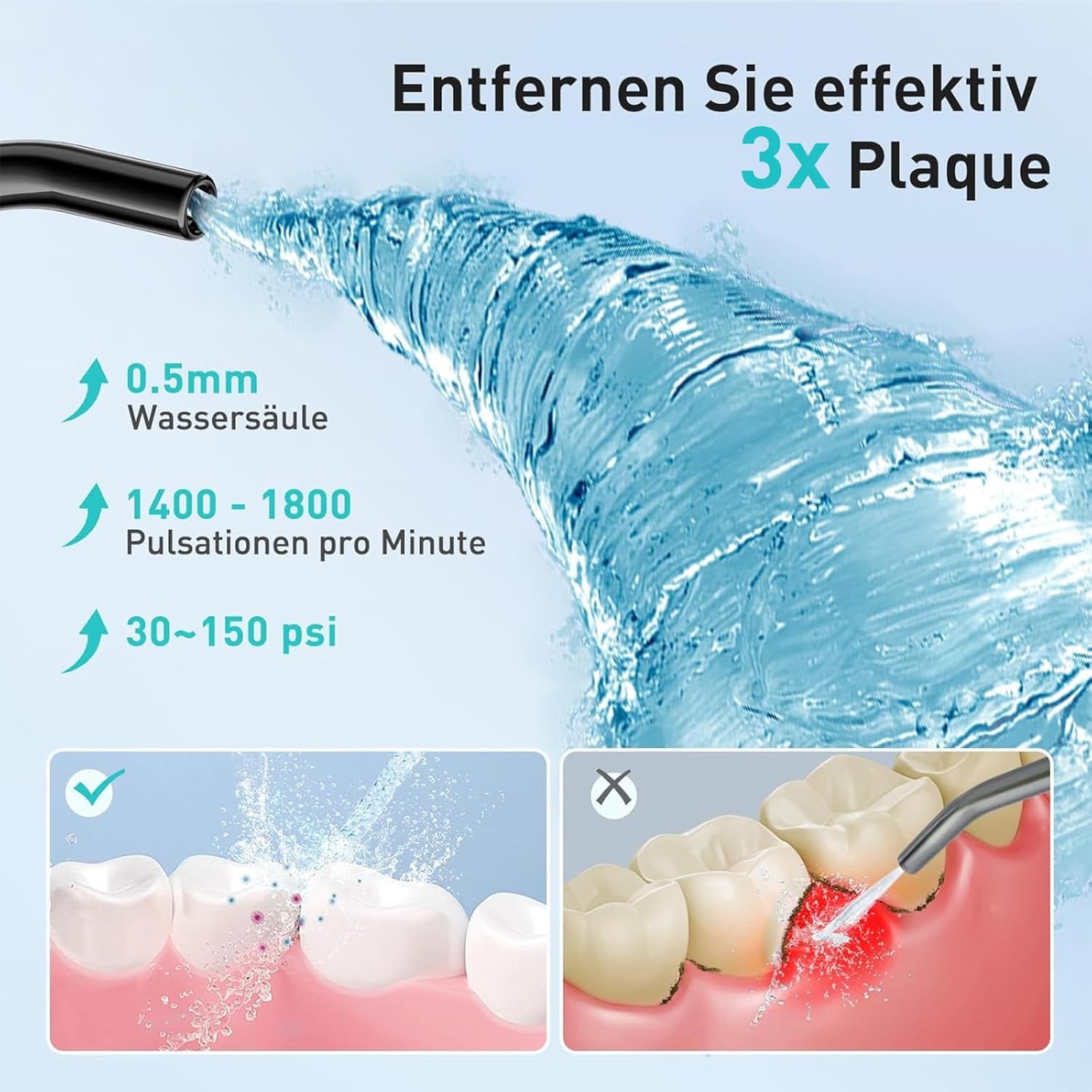 Detalle de COSLUS Munddusche Kabellos 300ml 30 Tage Akku