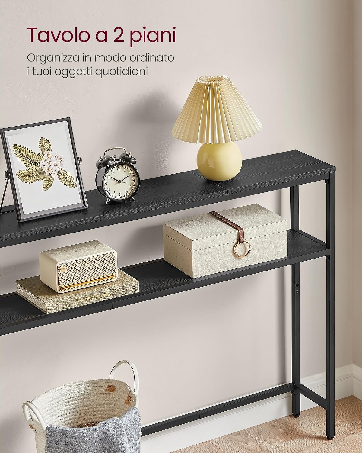 Thumbnail 4 de VASAGLE Tavolo Consolle a 2 Ripiani, 20 x 100 x 80 cm – Grigio Antracite/Nero Inchiostro (LNT131B22)
