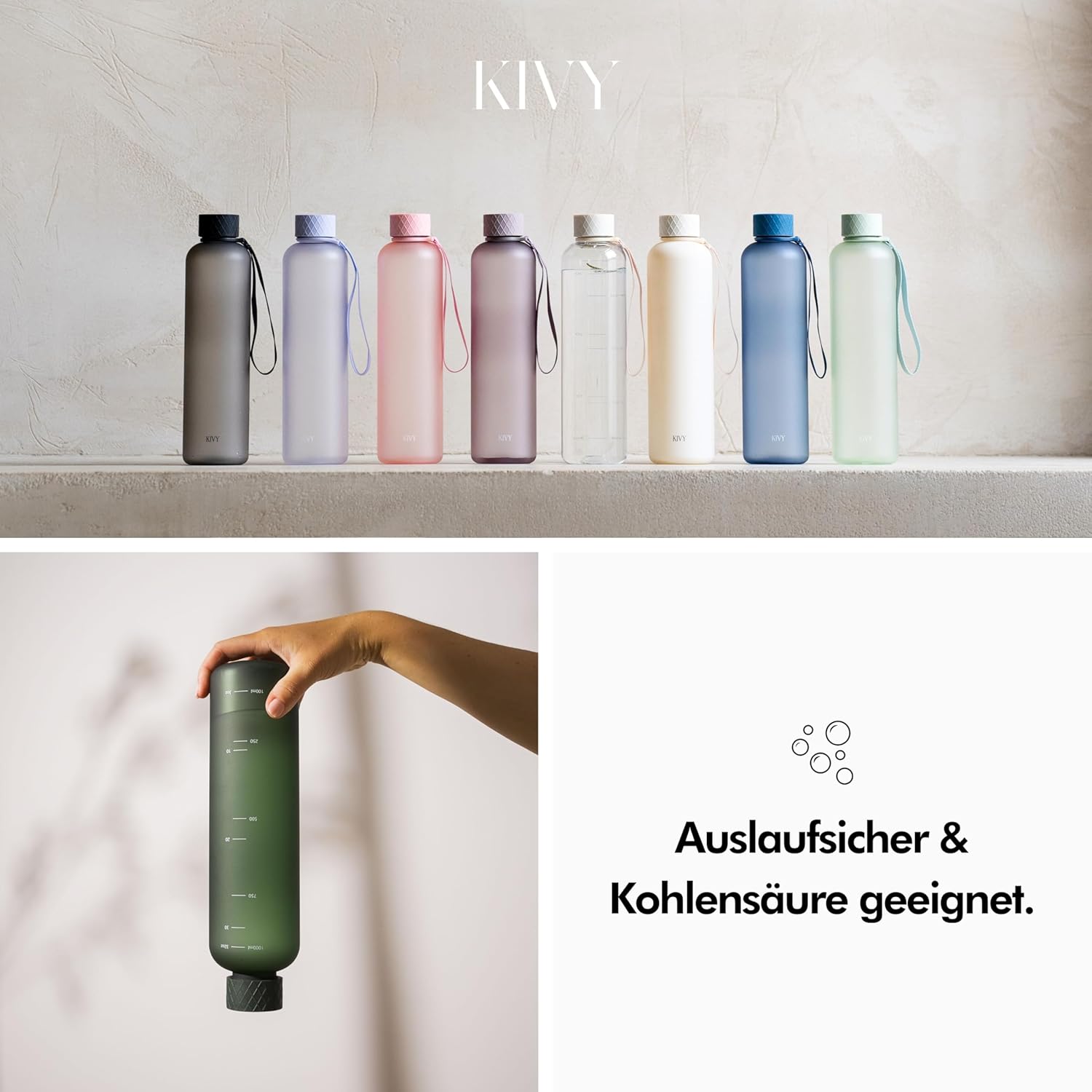 Thumbnail 4 de KIVY Tritan-Wasserflasche 1,5 Liter – kohlensäuregeeignet, auslaufsicher & mit abnehmbarer Trageschlaufe