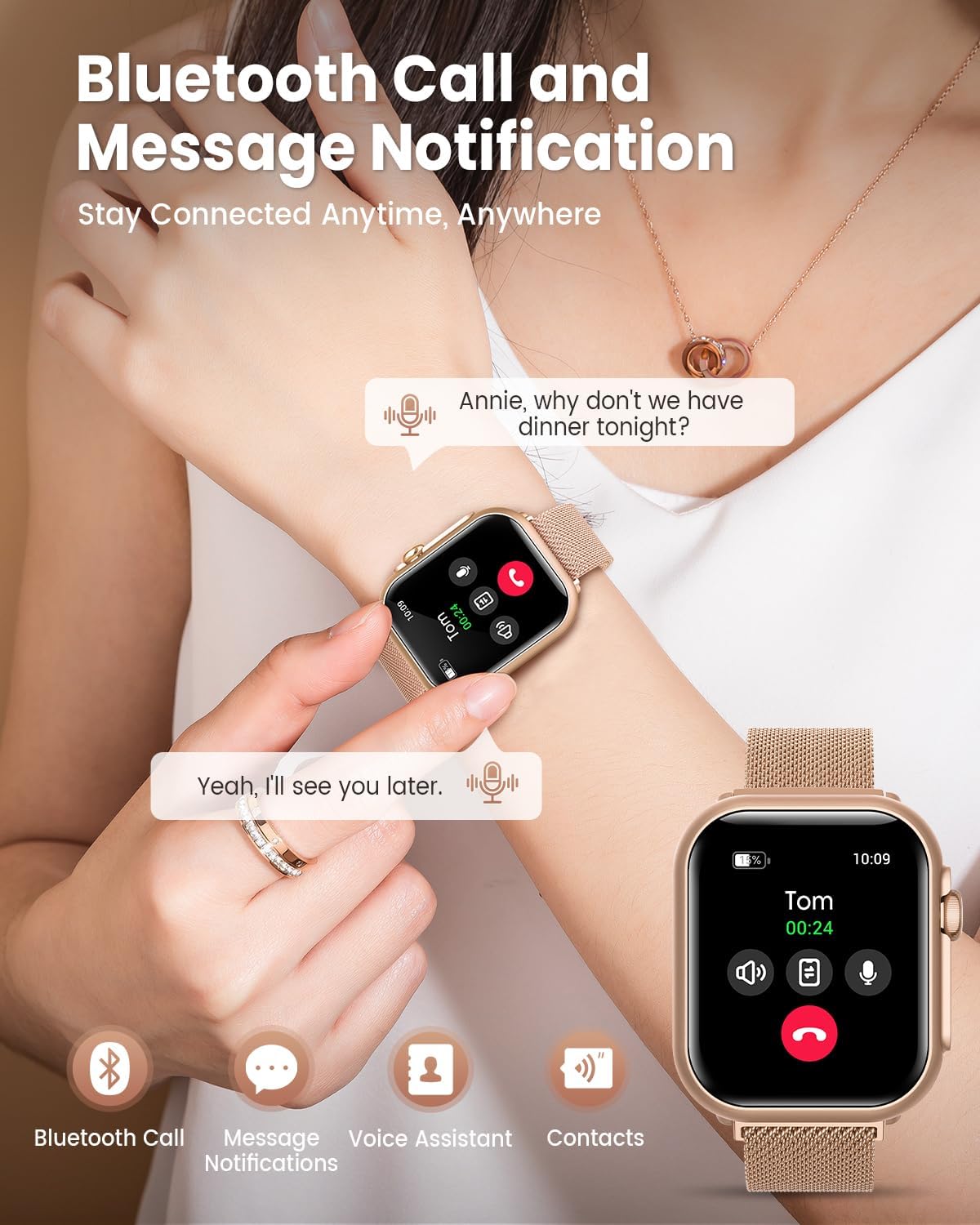 Detalle de Smart Watch for Women with 1.85" Display, IP68 Waterproof, 120+ Sport Modes, 1000mAh Battery