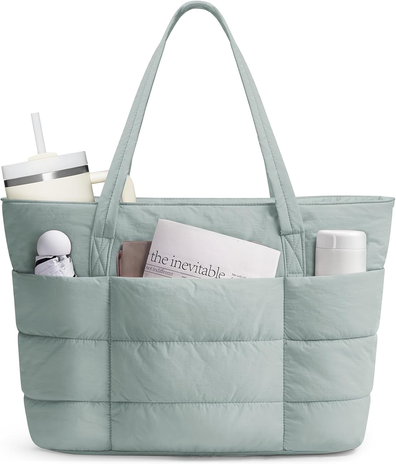 Detalle de Narwey Quilted Puffer Tote Bag for Women with 15.6" Laptop Sleeve and Elastic Cup Holder