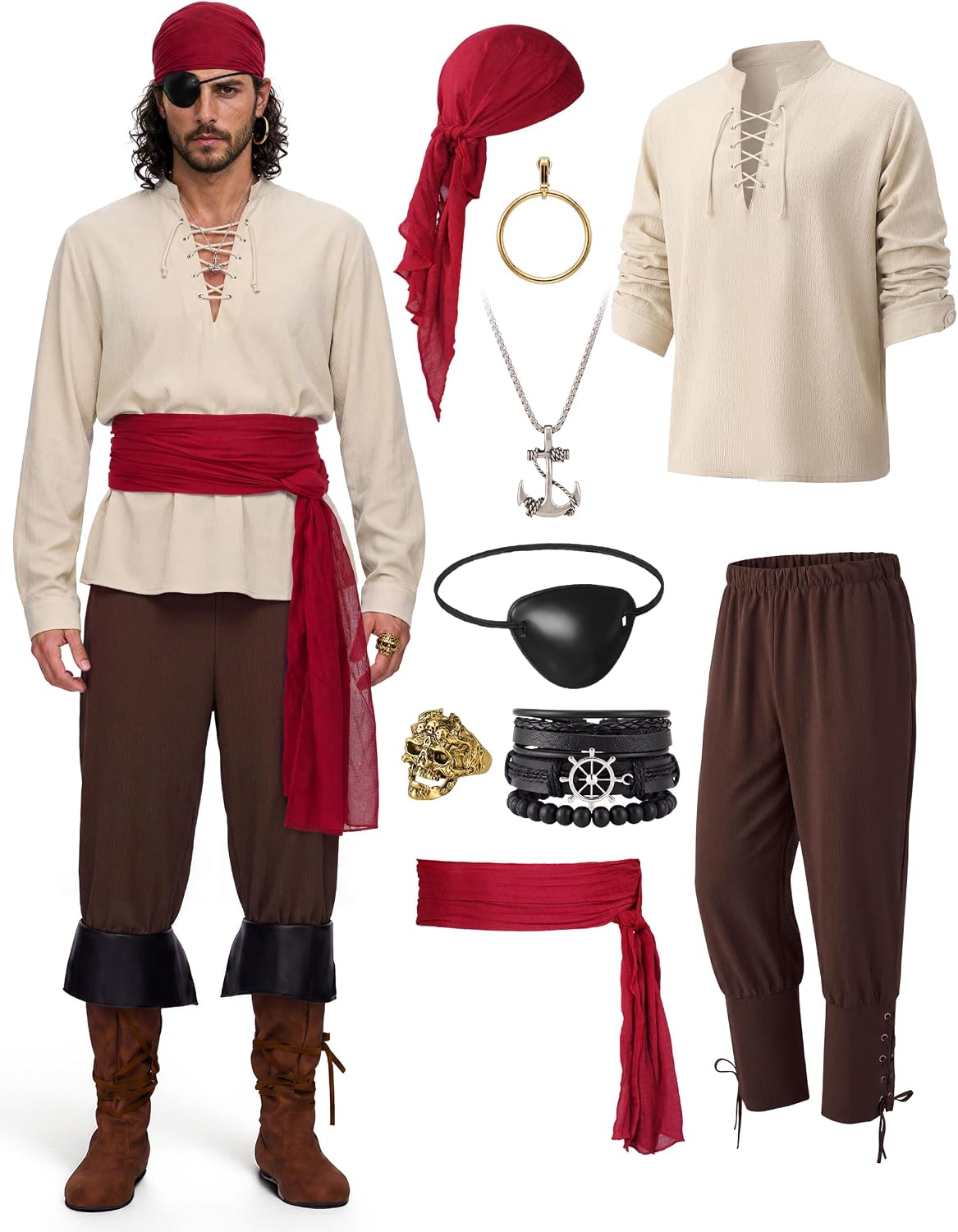 Detalle de Spooktacular Creations Men's Pirate Costume, Polyester