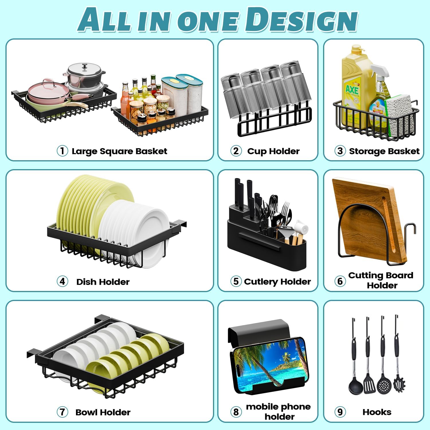 Thumbnail 3 de ADBIU Over The Sink Dish Drying Rack (Expandable 2-Tier, Snap-On Design)